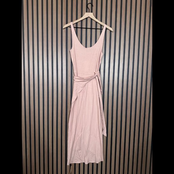 New Reformation Wrap Dress Small Blush Pink Kaila Maxi Sleeveless Jersey Knit - Picture 2 of 8